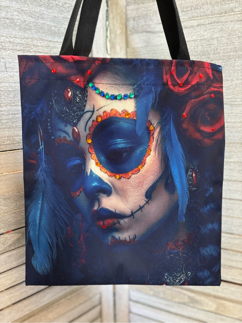 Hand-Embellished “Day of the Dead” Sparkly & Moody Rhinestone Calavera Bag/Tote
